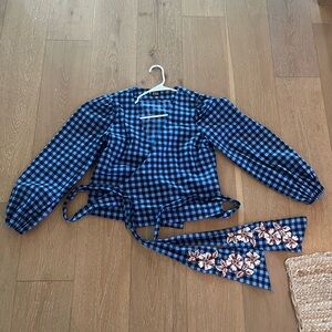 Scotch & Soda Blue and Black Checkered Top